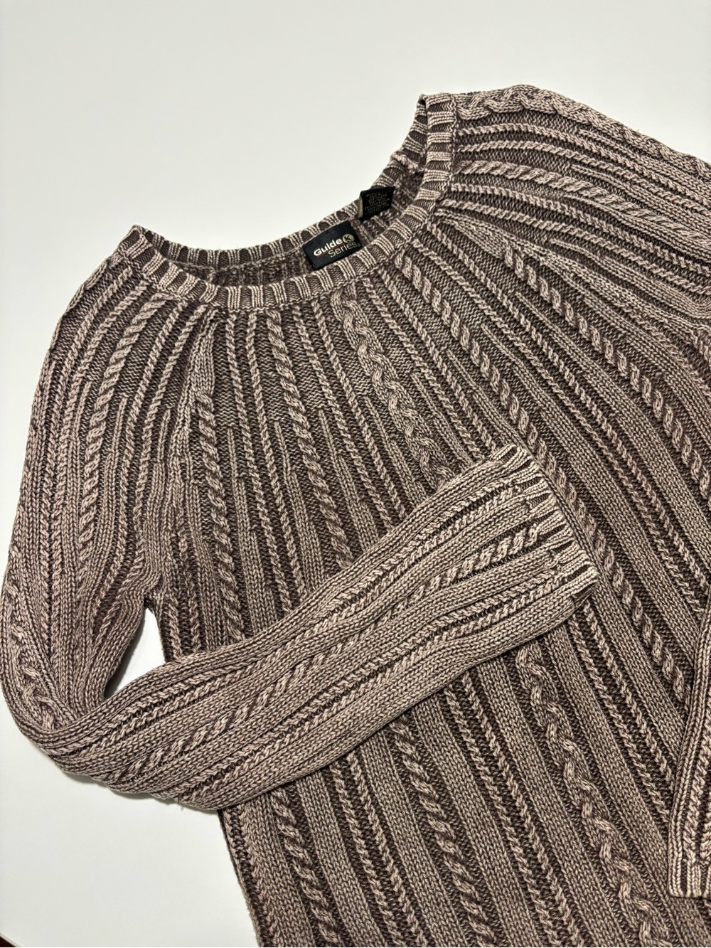 Guide Series Espresso Brown Cable Knit Cotton Sweater